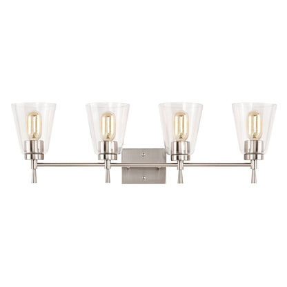 Brushed Nickel 4-Light Modern Vanity Light with Clear Cone Glass Shades - Brushed Nickel