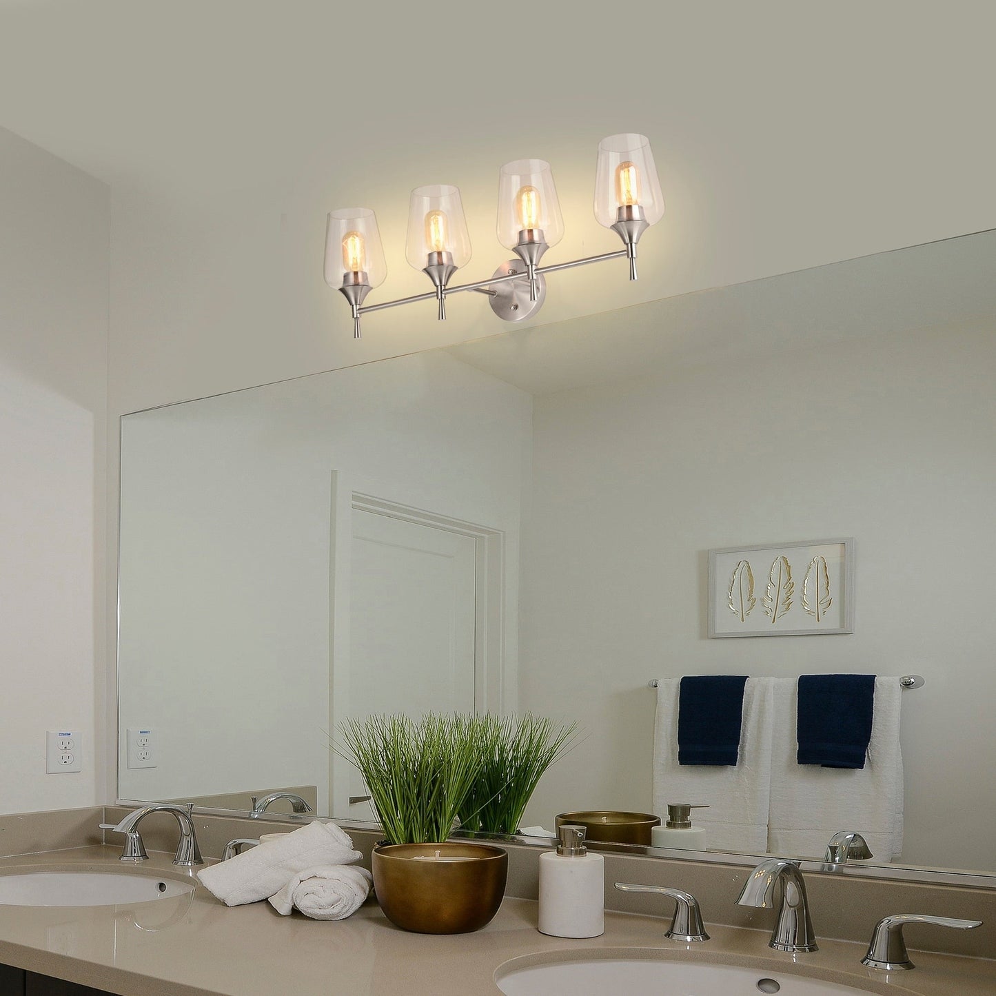 Brushed Nickel 4-Light Modern Vanity Light with Clear Glass Shades - Brushed Nickel