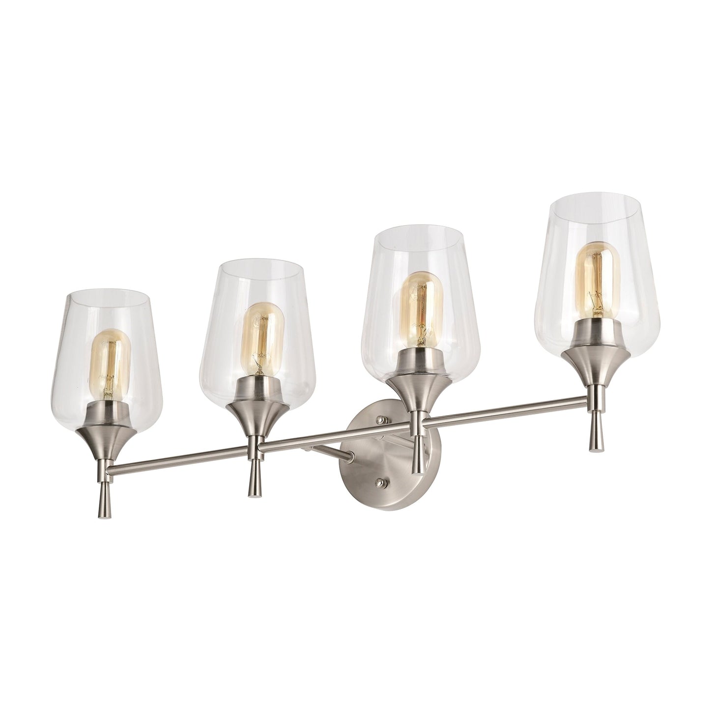 Brushed Nickel 4-Light Modern Vanity Light with Clear Glass Shades - Brushed Nickel