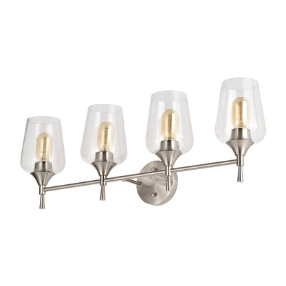 Brushed Nickel 4-Light Modern Vanity Light with Clear Glass Shades - Brushed Nickel