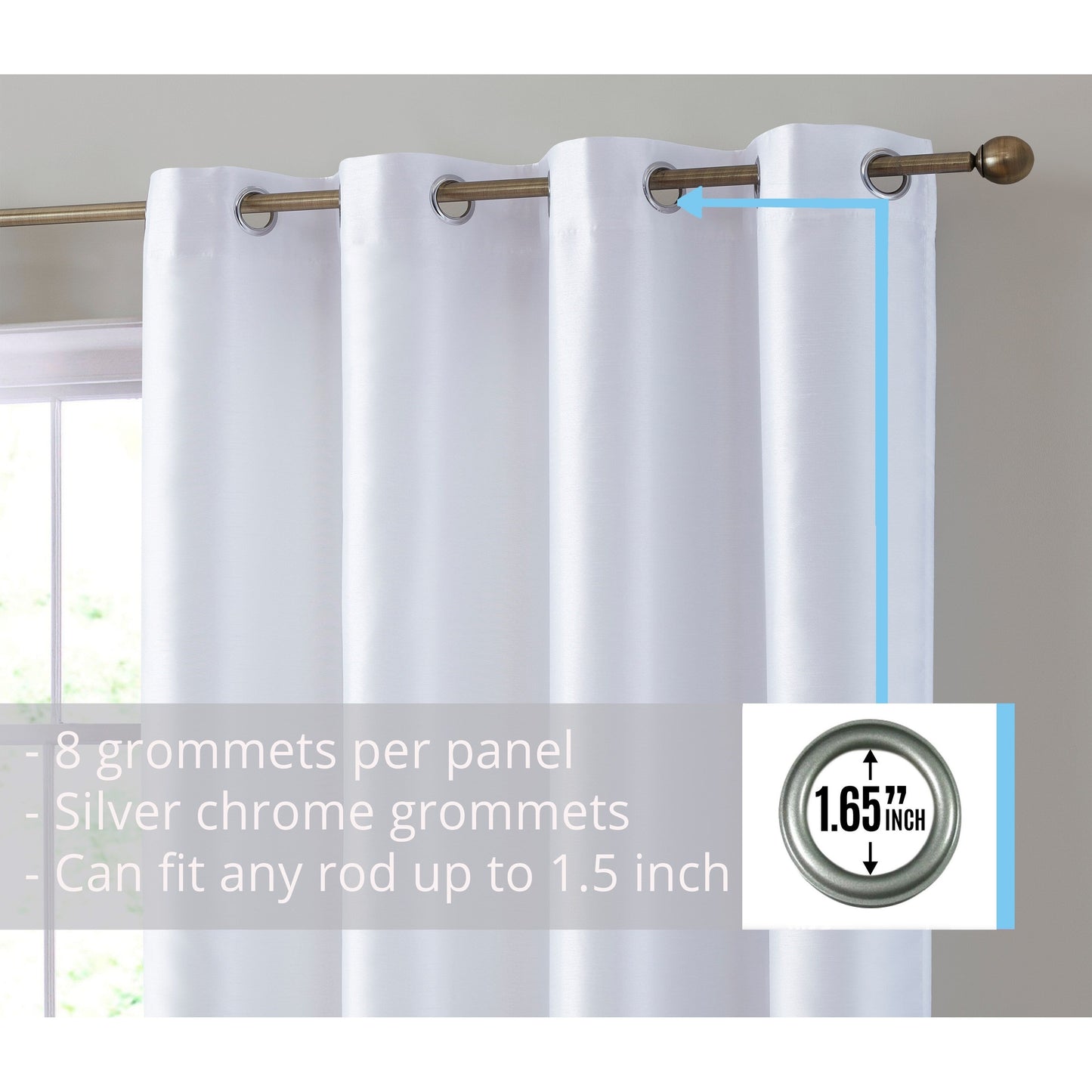 HLC.me Jefferson Faux Silk Semi Sheer Light Filtering Lined Grommet Window Curtain Bedroom, 2 Panels