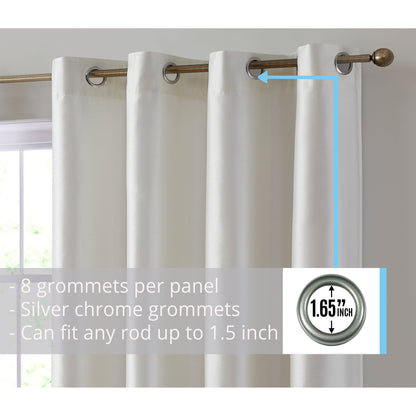HLC.me Jefferson Faux Silk Semi Sheer Light Filtering Lined Grommet Window Curtain Bedroom, 2 Panels