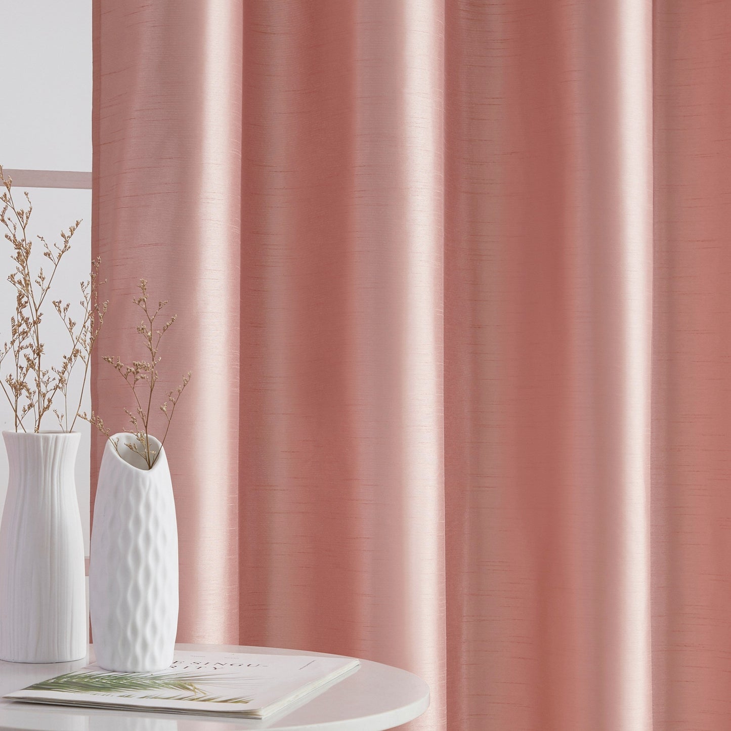 HLC.me Jefferson Faux Silk Semi Sheer Light Filtering Lined Grommet Window Curtain Bedroom, 2 Panels