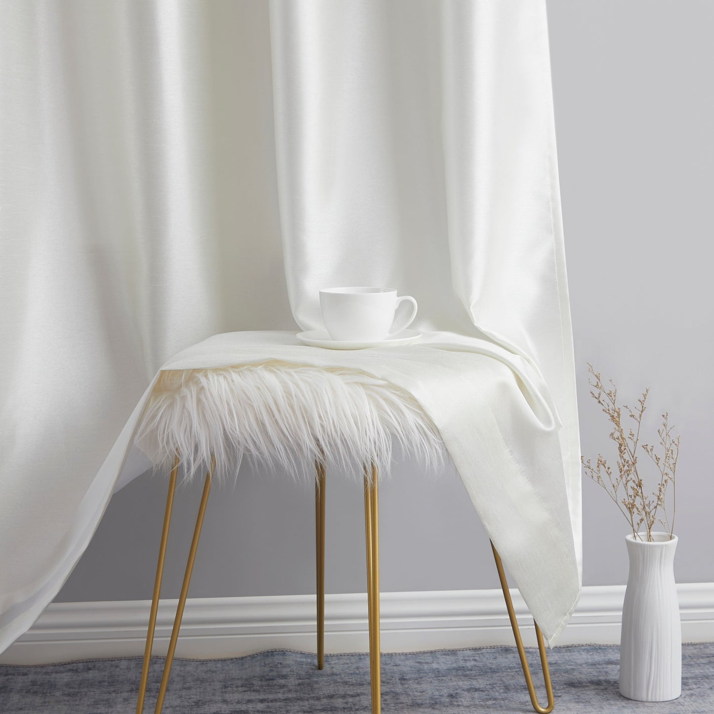 HLC.me Jefferson Faux Silk Semi Sheer Light Filtering Lined Grommet Window Curtain Bedroom, 2 Panels