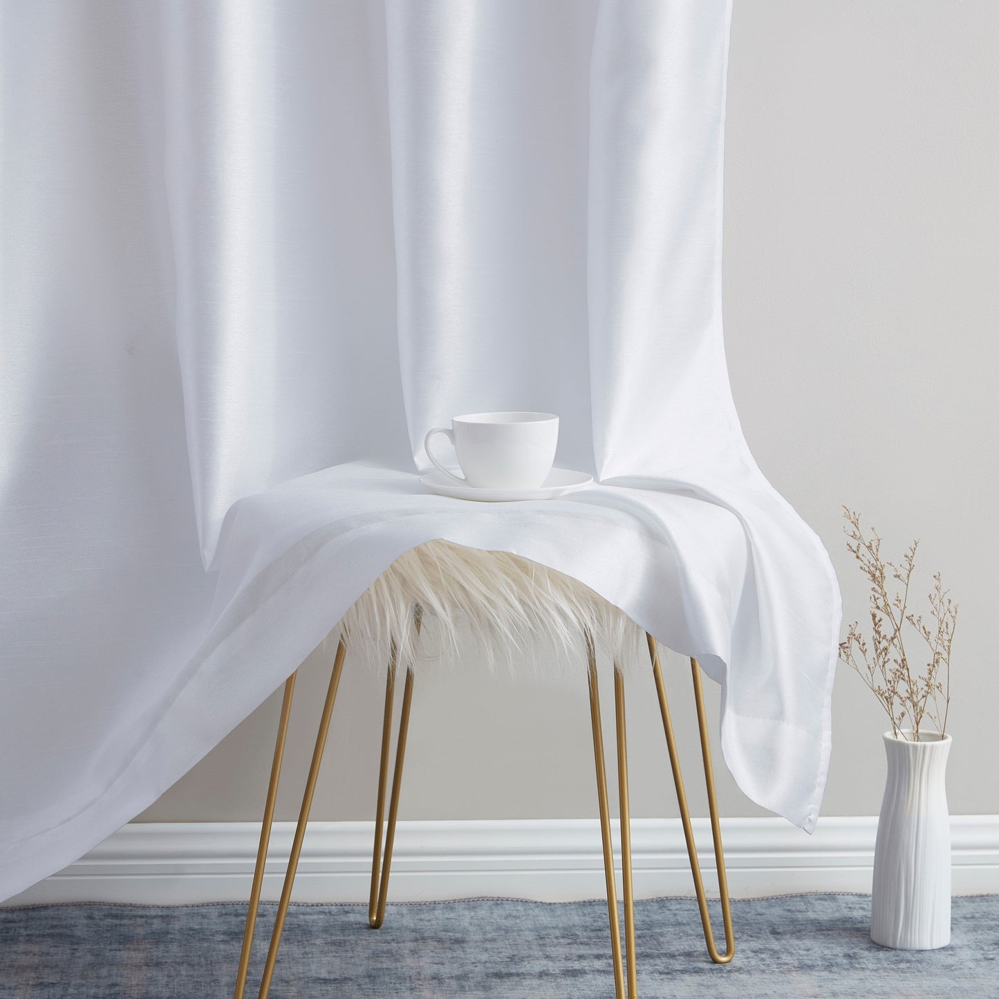 HLC.me Jefferson Faux Silk Semi Sheer Light Filtering Lined Grommet Window Curtain Bedroom, 2 Panels