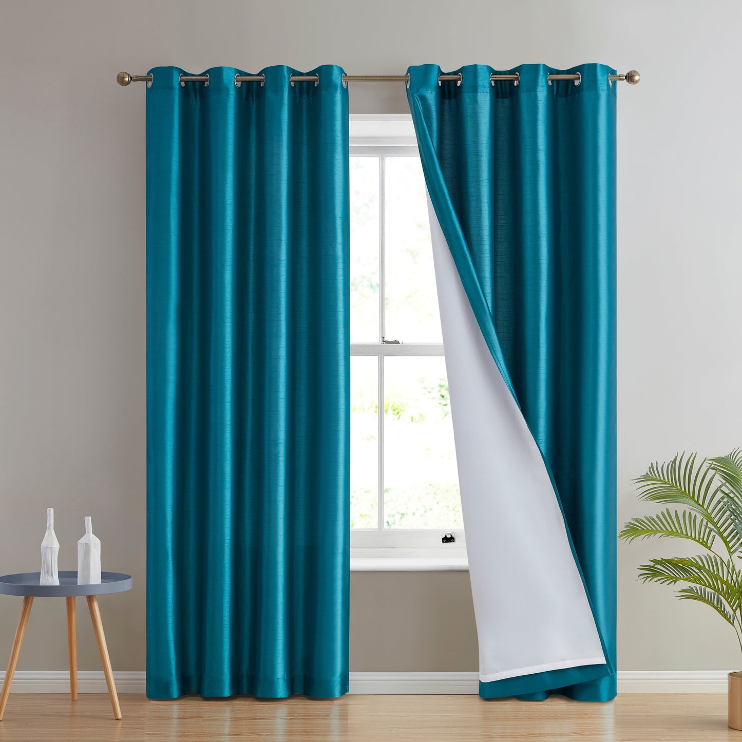 HLC.me Jefferson Faux Silk Semi Sheer Light Filtering Lined Grommet Window Curtain Bedroom, 2 Panels
