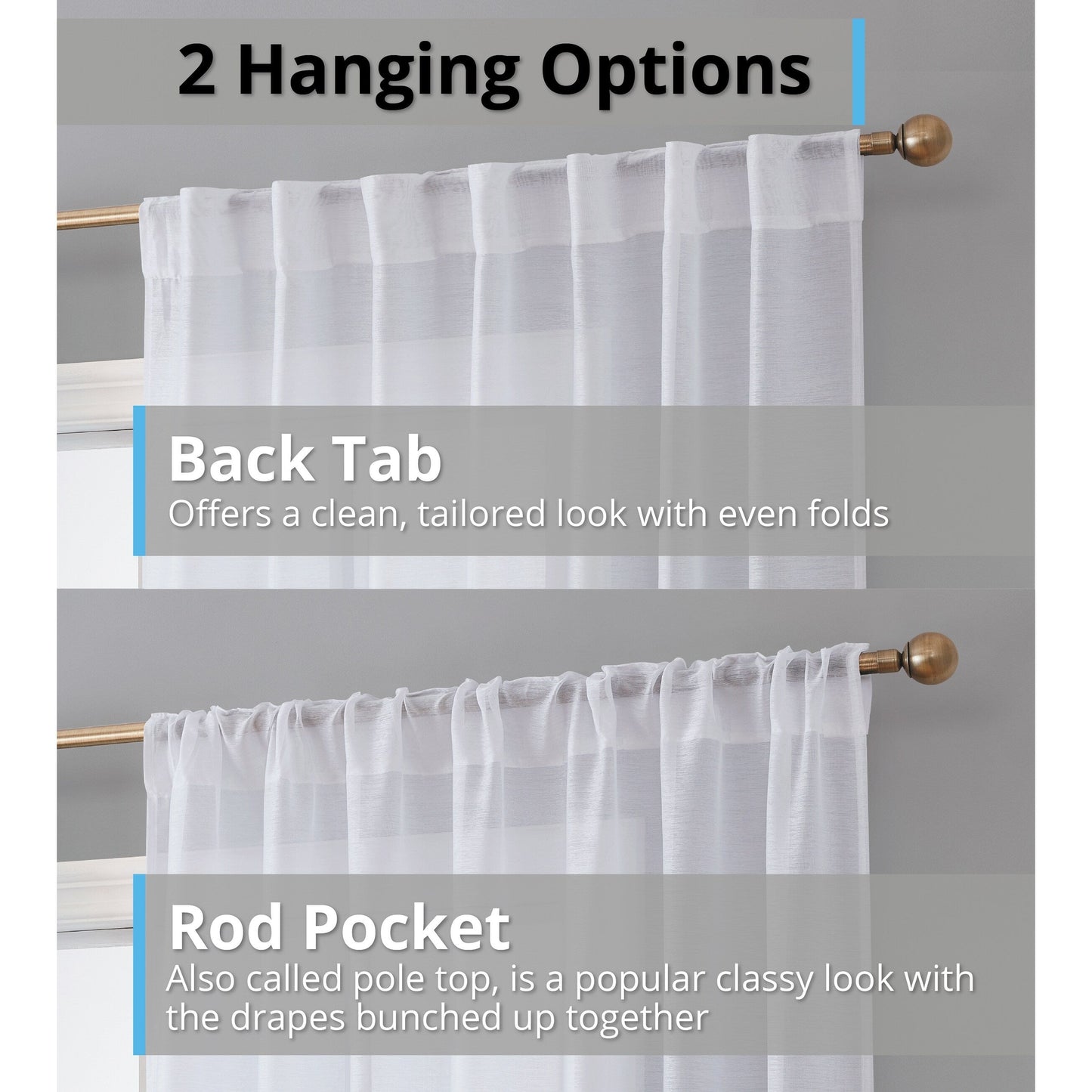 HLC.me Lauren Semi Sheer Rod Pocket & Back Tab Window Curtains Panels, Set of 2