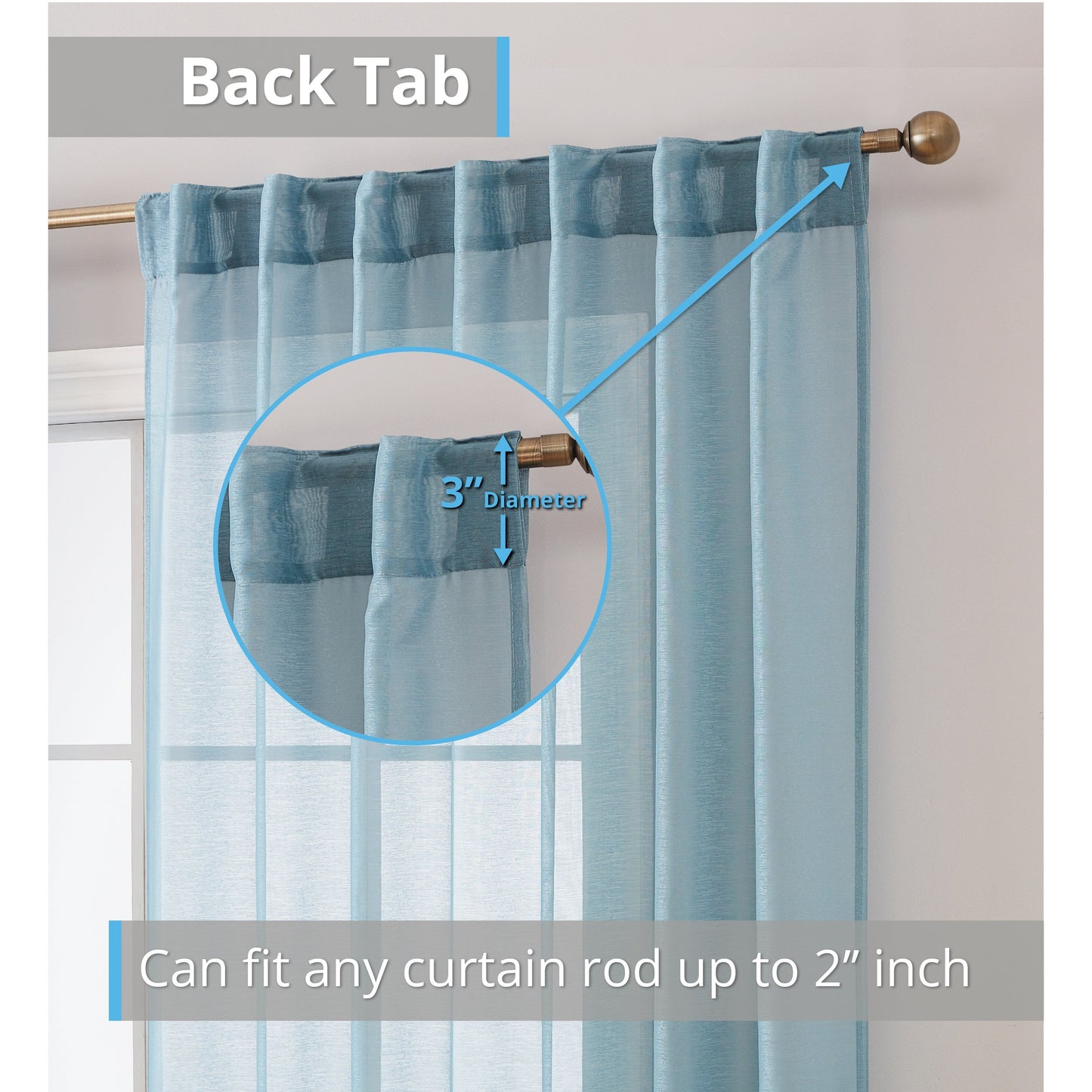 HLC.me Lauren Semi Sheer Rod Pocket & Back Tab Window Curtains Panels, Set of 2