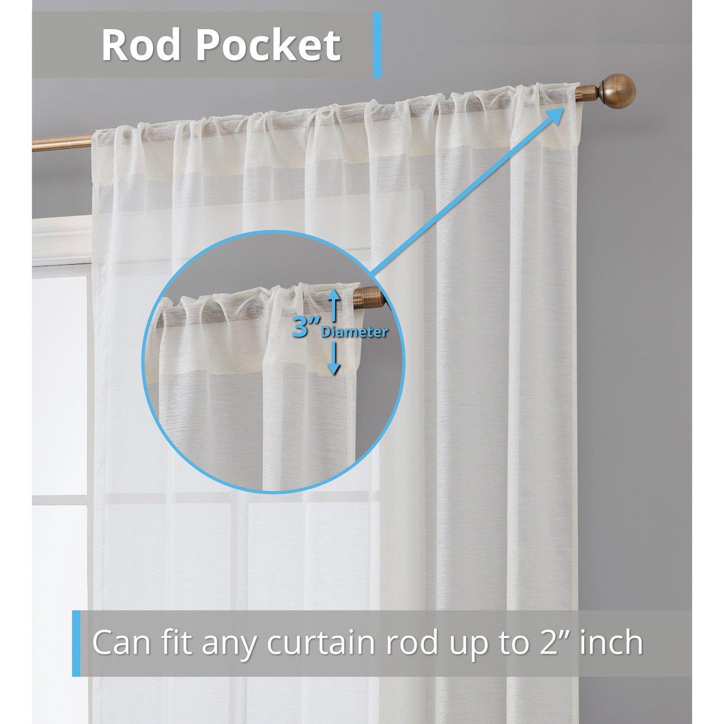 HLC.me Lauren Semi Sheer Rod Pocket & Back Tab Window Curtains Panels, Set of 2