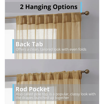 HLC.me Lauren Semi Sheer Rod Pocket & Back Tab Window Curtains Panels, Set of 2