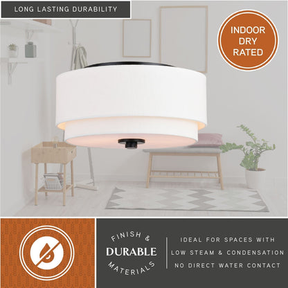 Burnaby Mid-Century Modern Ceiling Mount Light White Linen Drum Shade