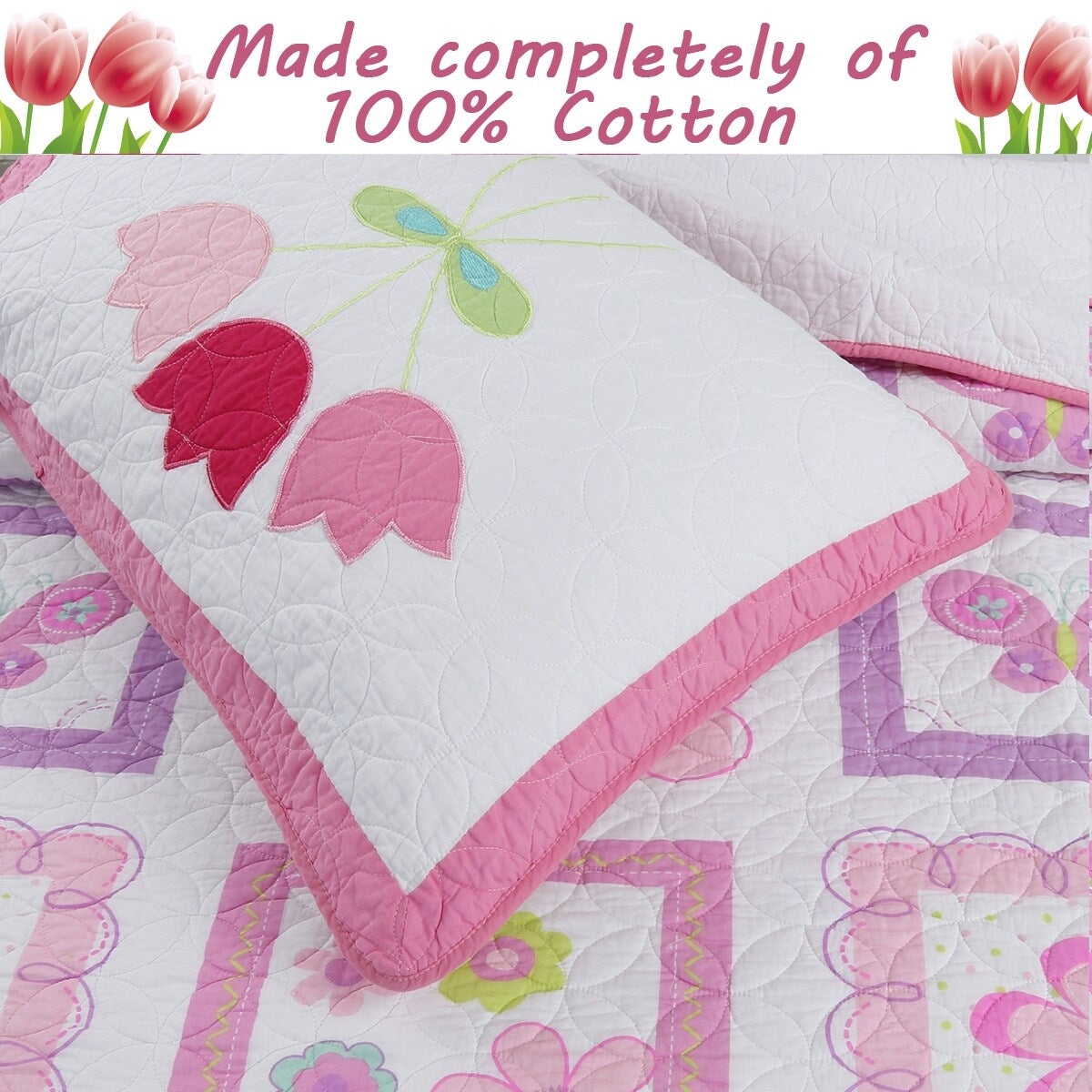 Butterfly Flower Pink Quilt Bedding Set