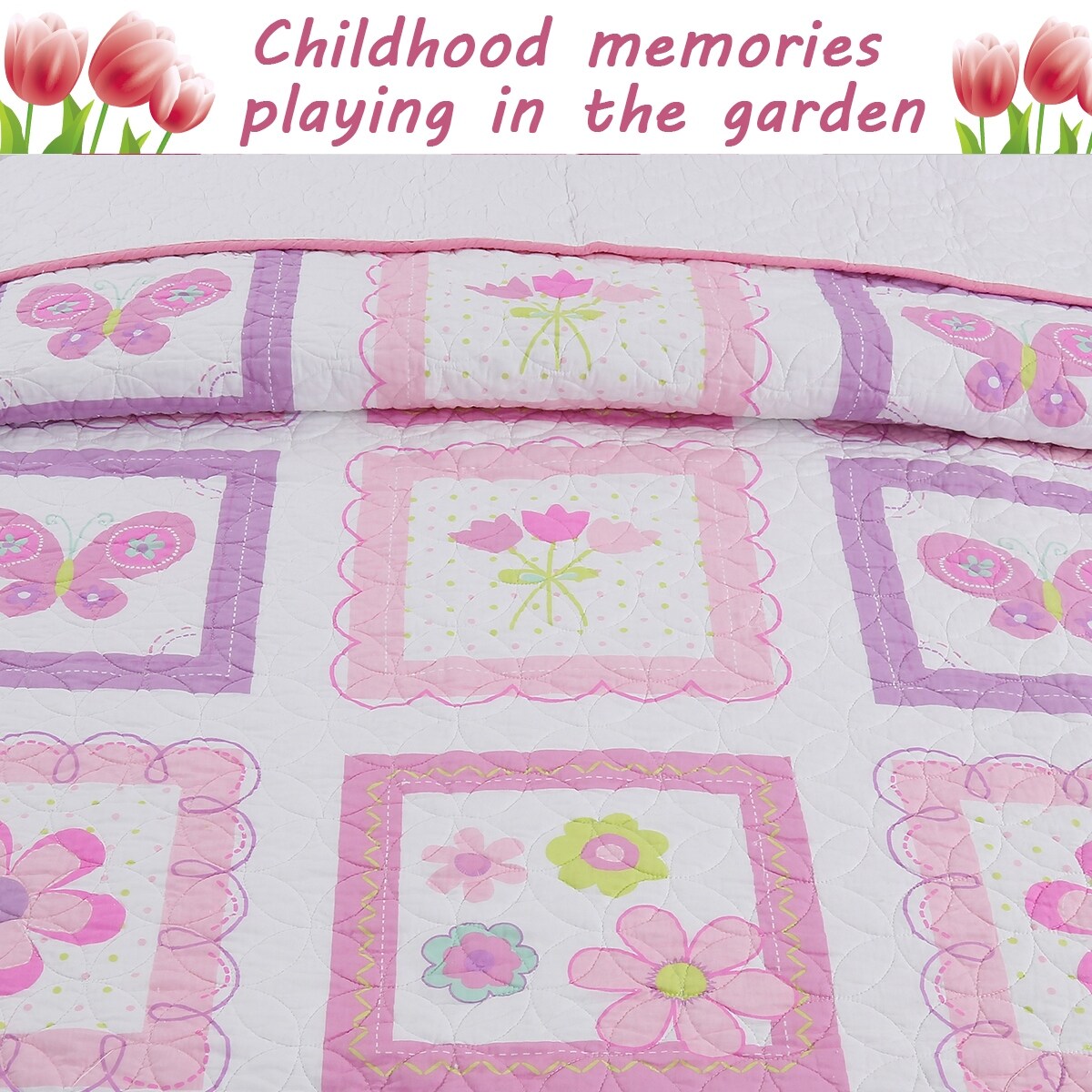 Butterfly Flower Pink Quilt Bedding Set