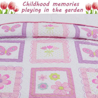 Butterfly Flower Pink Quilt Bedding Set