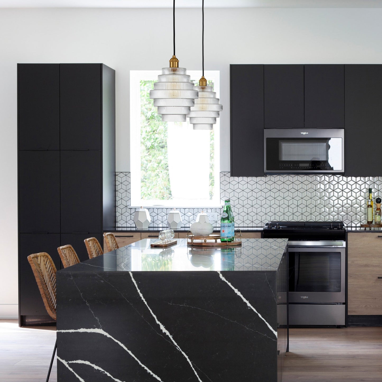 C Cattleya 1-Light Antique Brass Hanging Pendant Light with Striped Glass Shade - Antique Brass