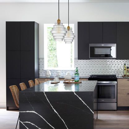 C Cattleya 1-Light Antique Brass Hanging Pendant Light with Striped Glass Shade - Antique Brass