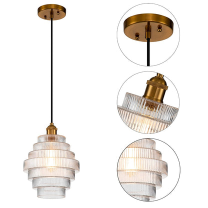 C Cattleya 1-Light Antique Brass Hanging Pendant Light with Striped Glass Shade - Antique Brass