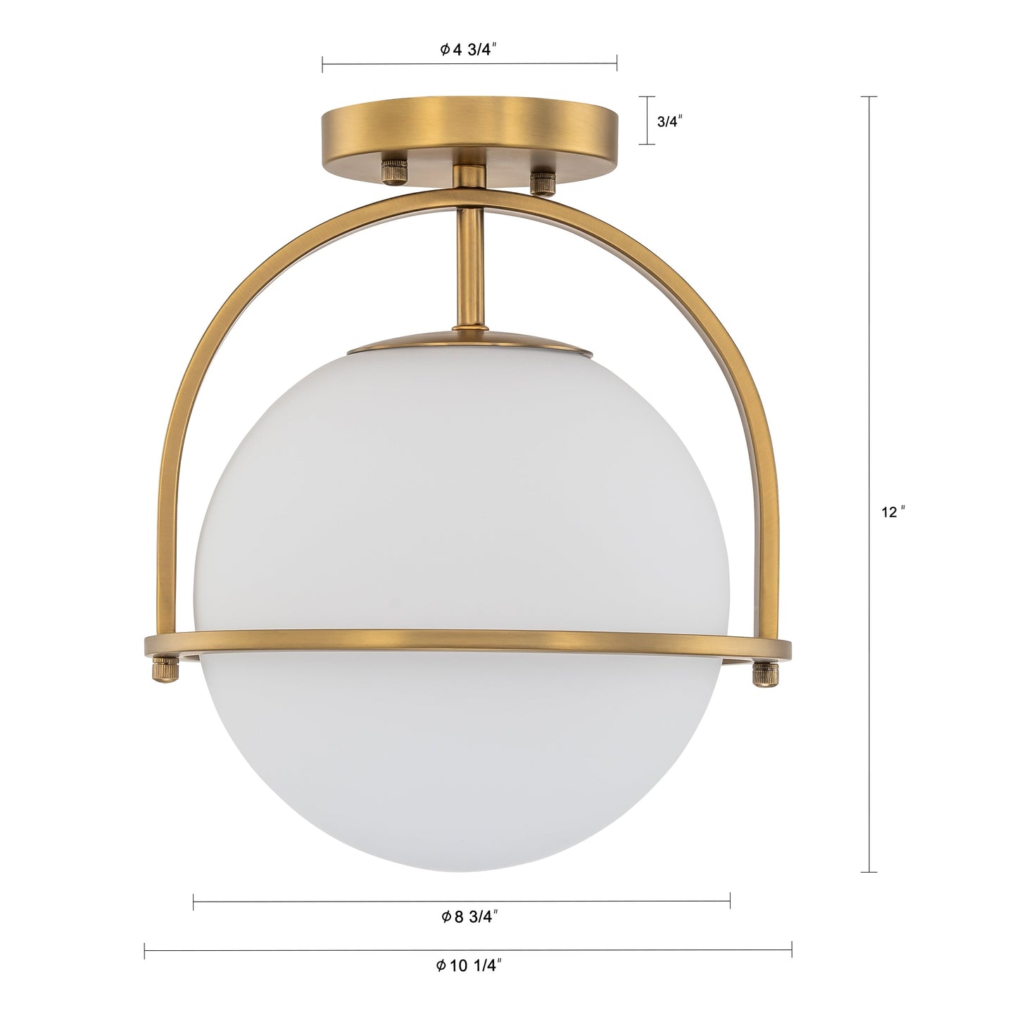 C Cattleya 1-Light Antique Brass Sphere Semi Flush Mount with Opal Glass Shade - Antique Brass