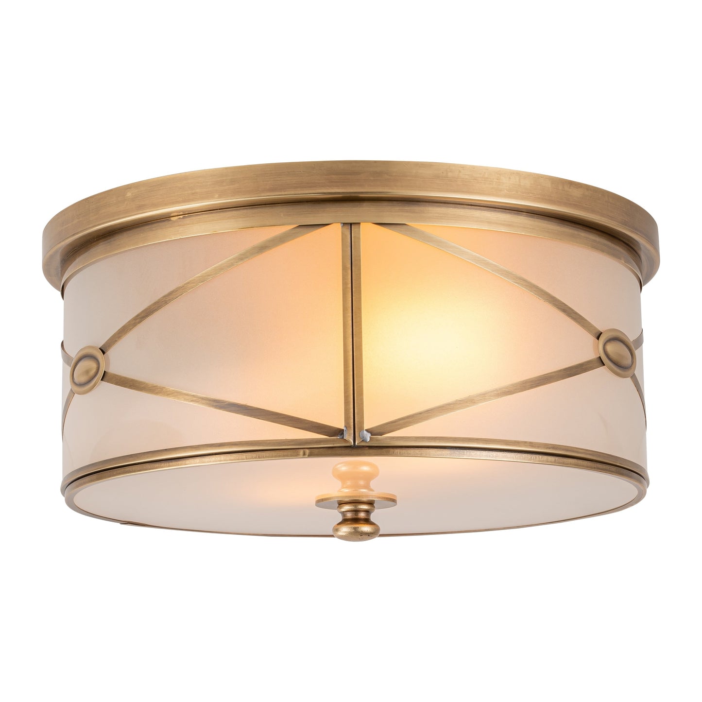 C Cattleya 2-Light Brass Flush Mount Ceiling Light with Frosted Glass