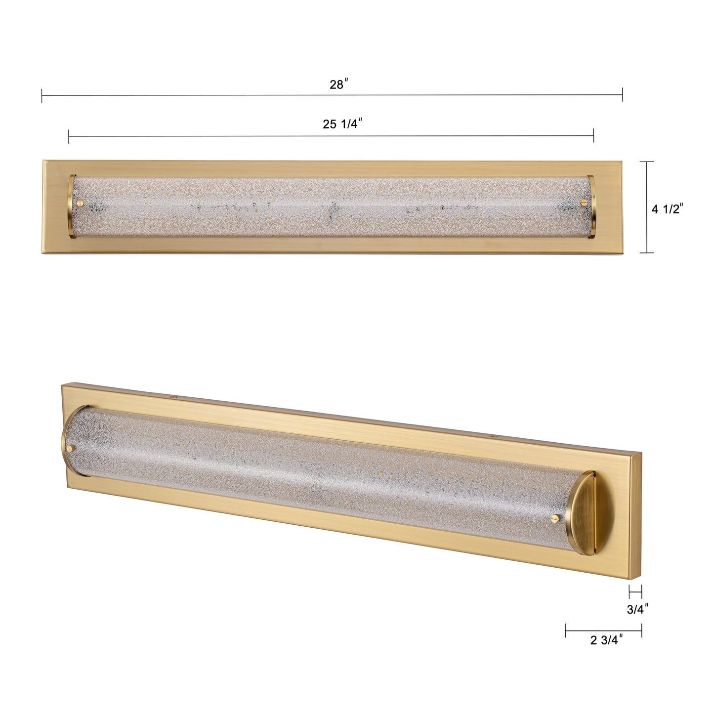 C Cattleya 28 Brushed Gold Integrated LED Bathroom Vanity Light Bar with Clear Sandy Glass