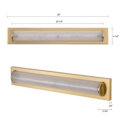 C Cattleya 28 Brushed Gold Integrated LED Bathroom Vanity Light Bar with Clear Sandy Glass