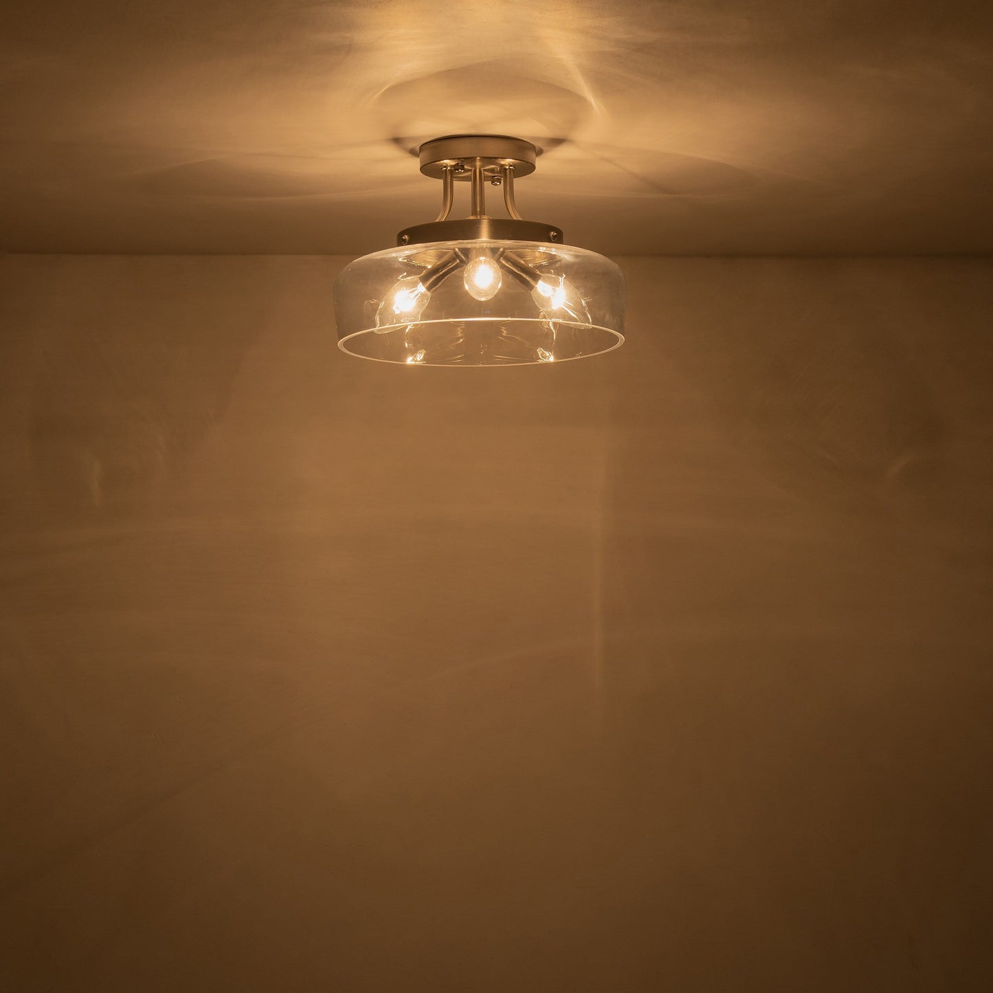 C Cattleya 3-Light Satin Nickel Semi Flush Mount Ceiling Light with Glass Shade