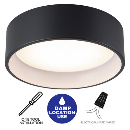 C Cattleya Black and Woodgrain 3CCT Integrated LED Flush Mount Ceiling Light
