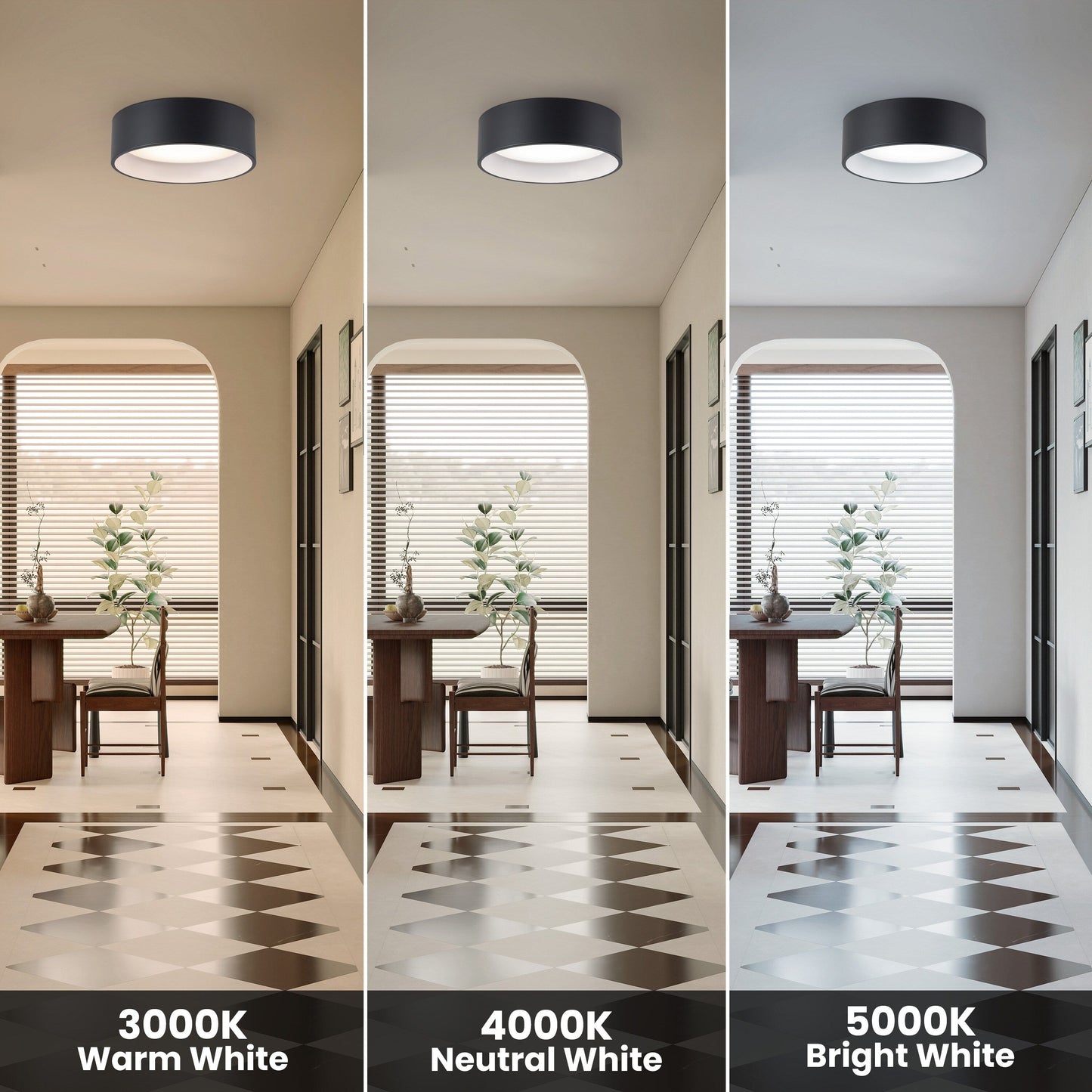 C Cattleya Black and Woodgrain 3CCT Integrated LED Flush Mount Ceiling Light