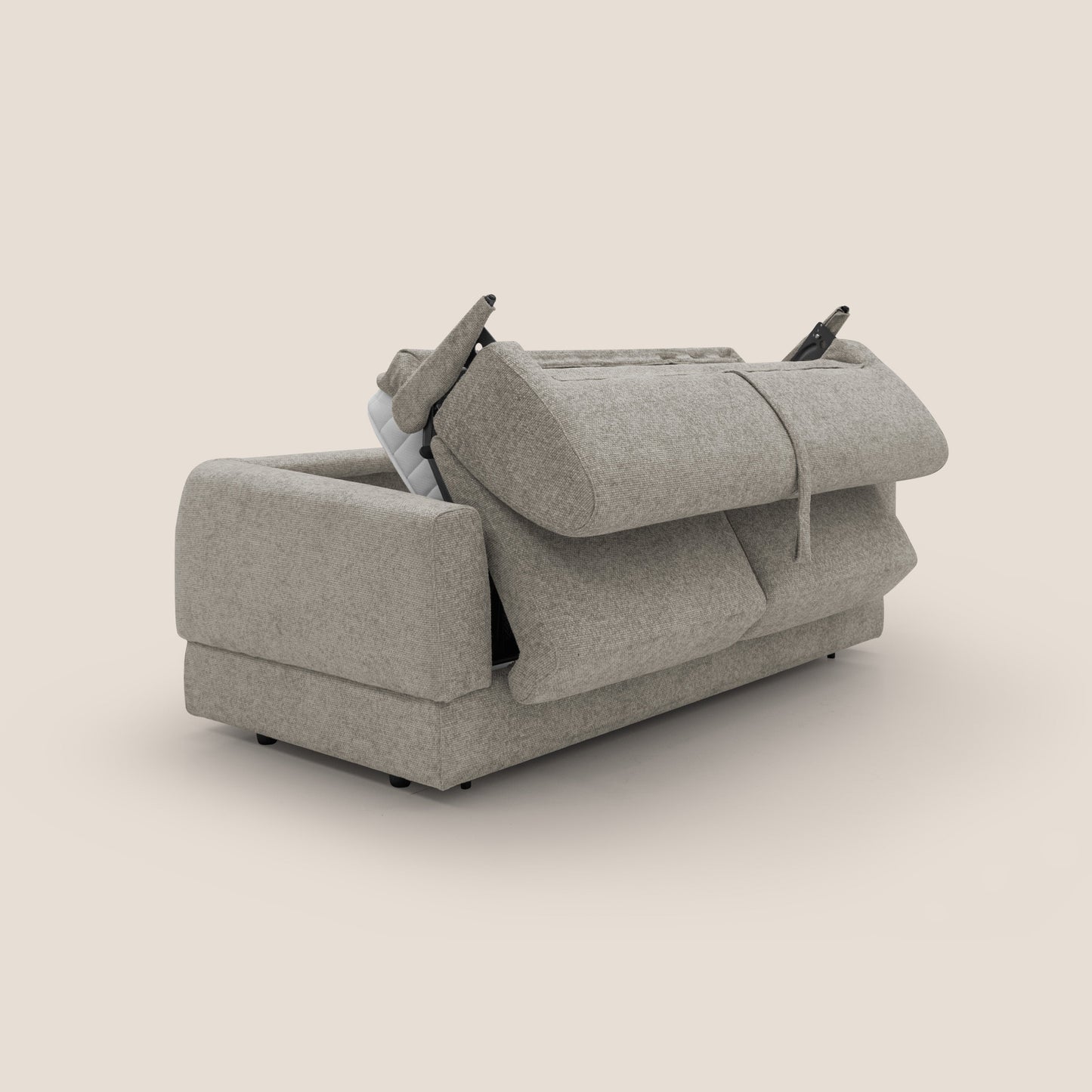 Happy Divano letto matrimoniale con materasso h18 cm in tessuto impermeabile T10 tortora 