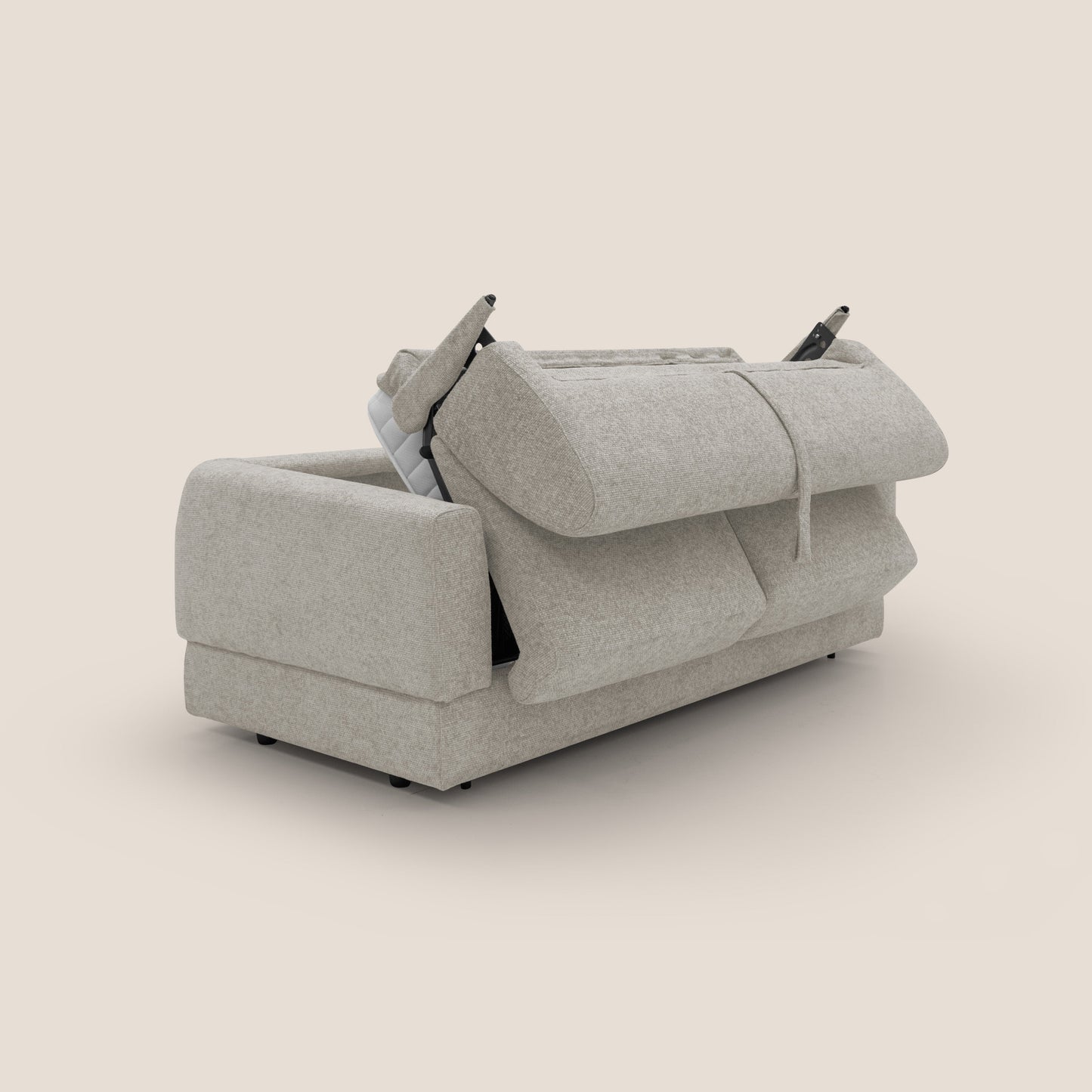 Happy Divano letto matrimoniale con materasso h18 cm in tessuto impermeabile T10 panna 