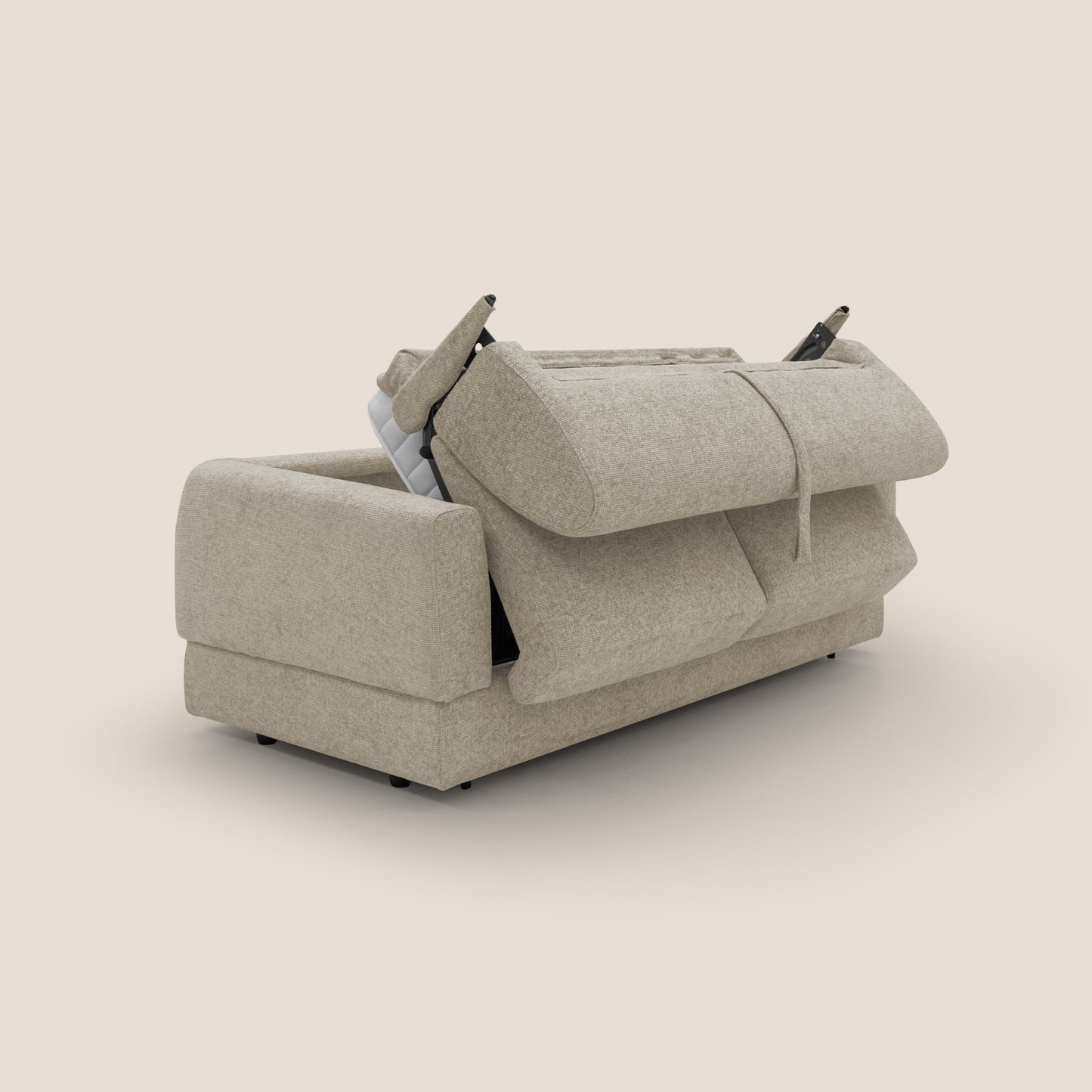 Happy Divano letto matrimoniale con materasso h18 cm in tessuto impermeabile T10 beige 