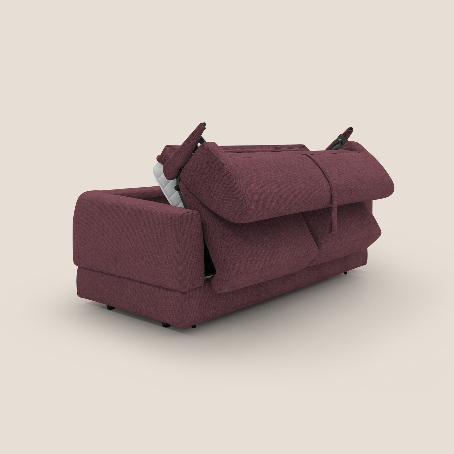 Happy Divano letto matrimoniale con materasso h18 cm in tessuto impermeabile T10 bordeaux 