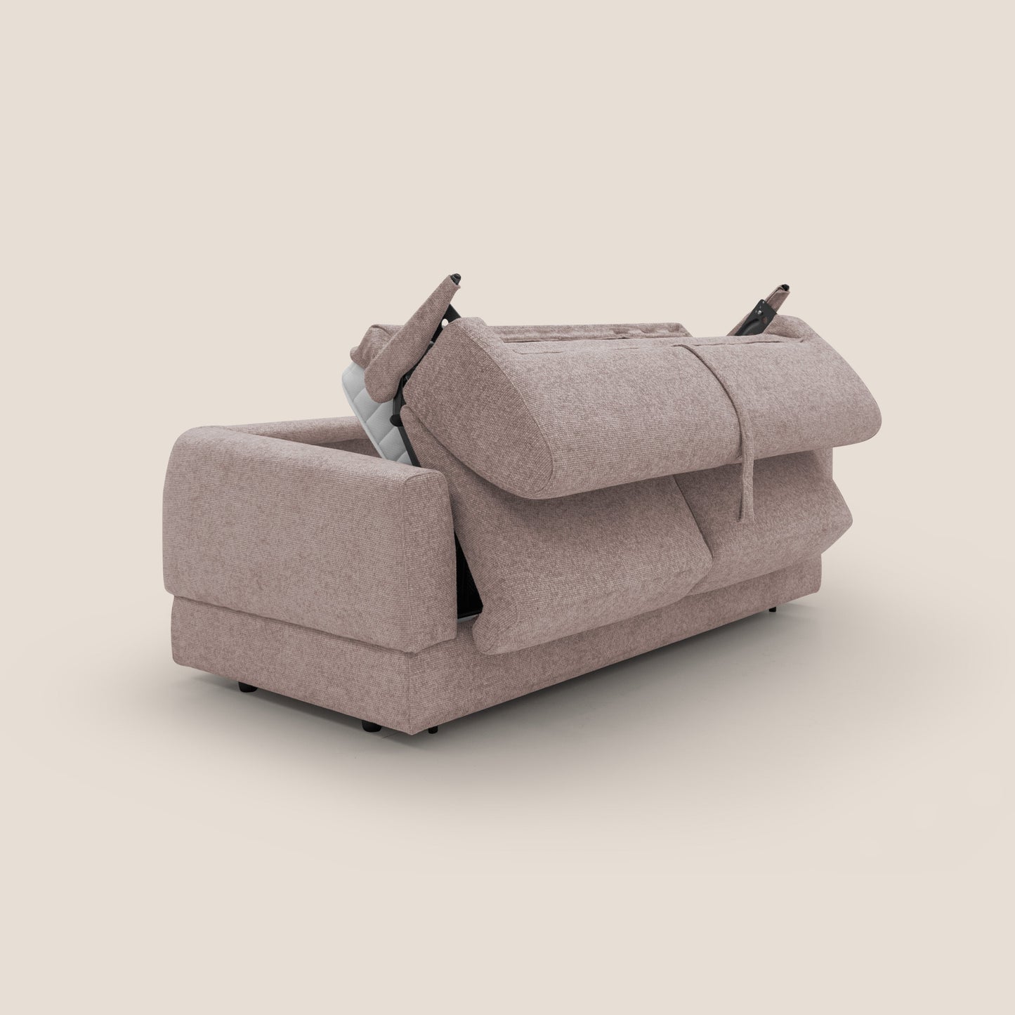 Happy Divano letto matrimoniale con materasso h18 cm in tessuto impermeabile T10 rosa 