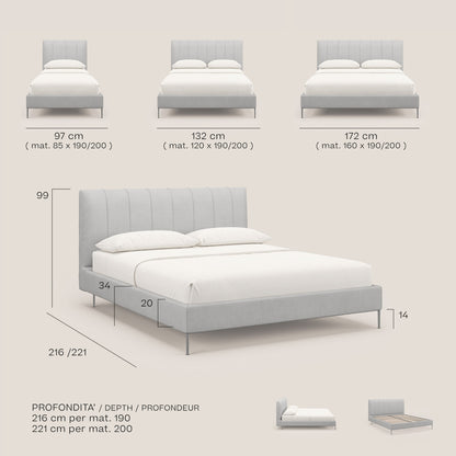 Calliope letto imbottito piedini alti completamente sfoderabile in tessuto smacchiabile T17 beige 