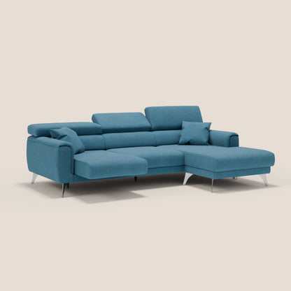 Caravaggio Divano angolare con sedute scorrevoli in tessuto morbido impermeabile T02 azzurro