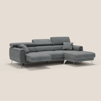 Caravaggio Divano angolare con sedute scorrevoli in tessuto morbido impermeabile T02 grigio