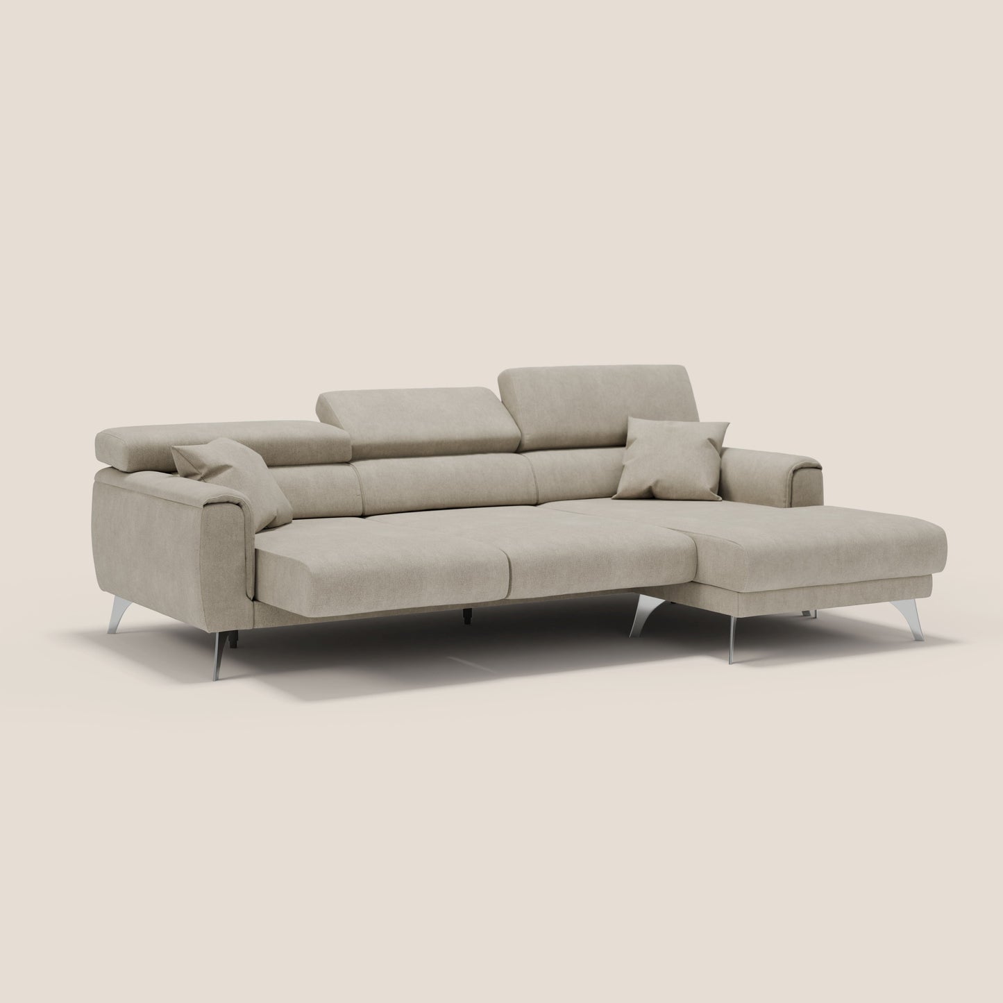 Caravaggio Divano angolare con sedute scorrevoli in tessuto morbido impermeabile T02 panna