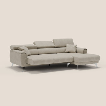 Caravaggio Divano angolare con sedute scorrevoli in tessuto morbido impermeabile T02 panna