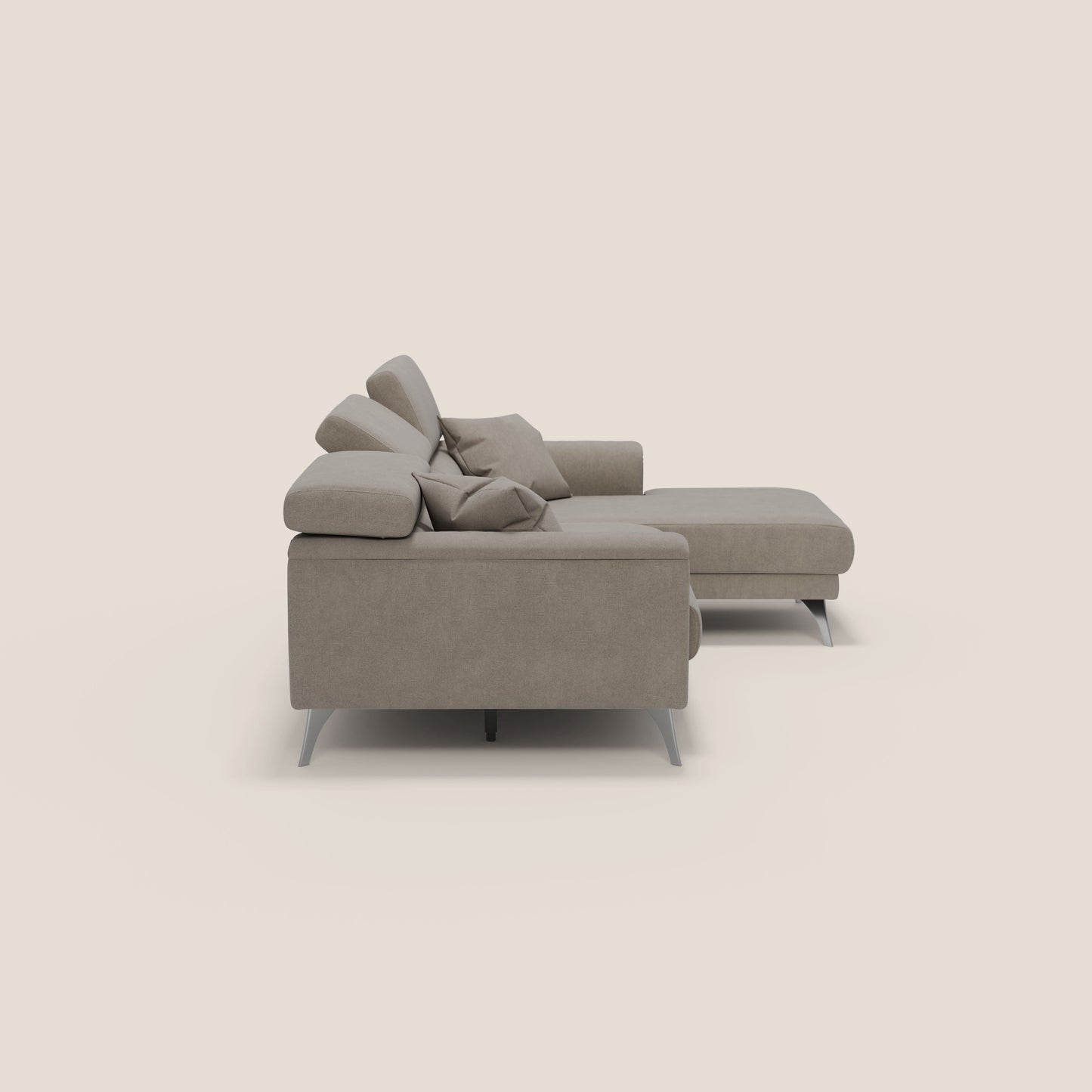 Caravaggio Divano angolare con sedute scorrevoli in tessuto morbido impermeabile T02 beige