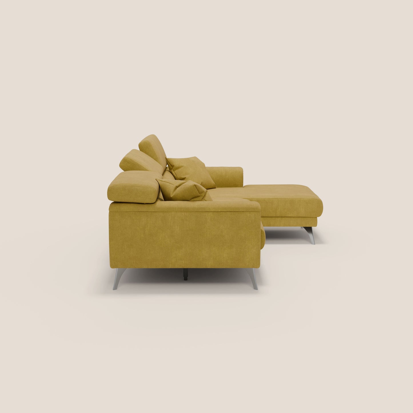 Caravaggio Divano angolare con sedute scorrevoli in tessuto morbido impermeabile T02 giallo