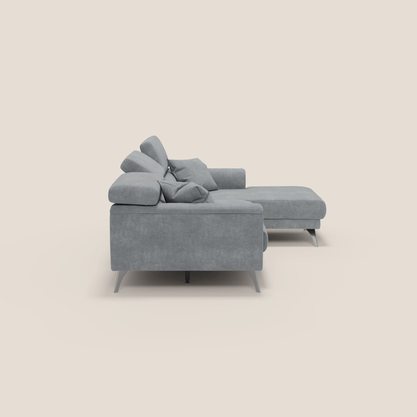 Caravaggio Divano angolare con sedute scorrevoli in tessuto morbido impermeabile T02 grigio chiaro
