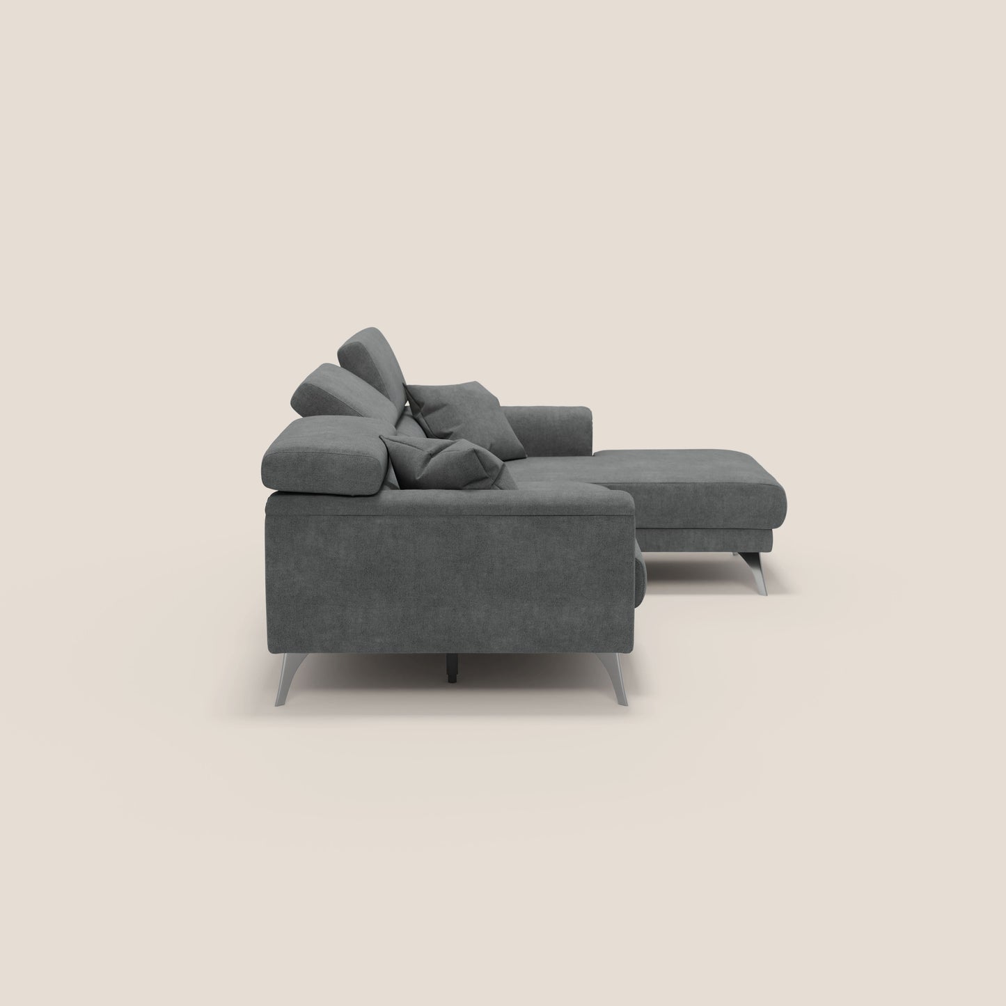 Caravaggio Divano angolare con sedute scorrevoli in tessuto morbido impermeabile T02 grigio