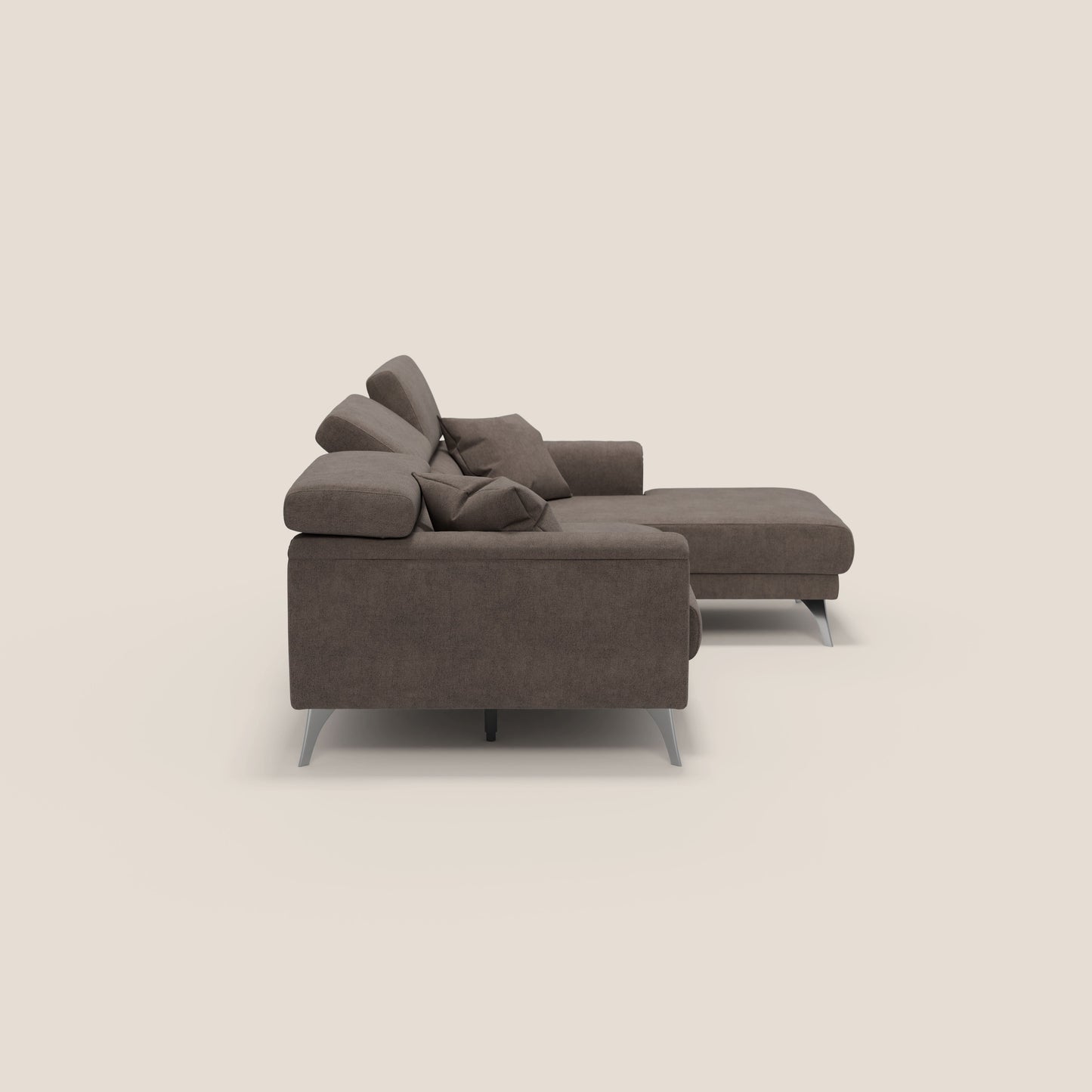 Caravaggio Divano angolare con sedute scorrevoli in tessuto morbido impermeabile T02 marrone