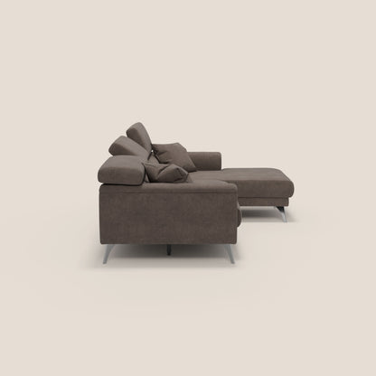 Caravaggio Divano angolare con sedute scorrevoli in tessuto morbido impermeabile T02 marrone