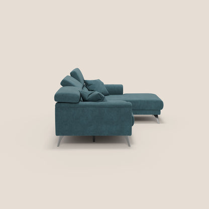 Caravaggio Divano angolare con sedute scorrevoli in tessuto morbido impermeabile T02 petrolio