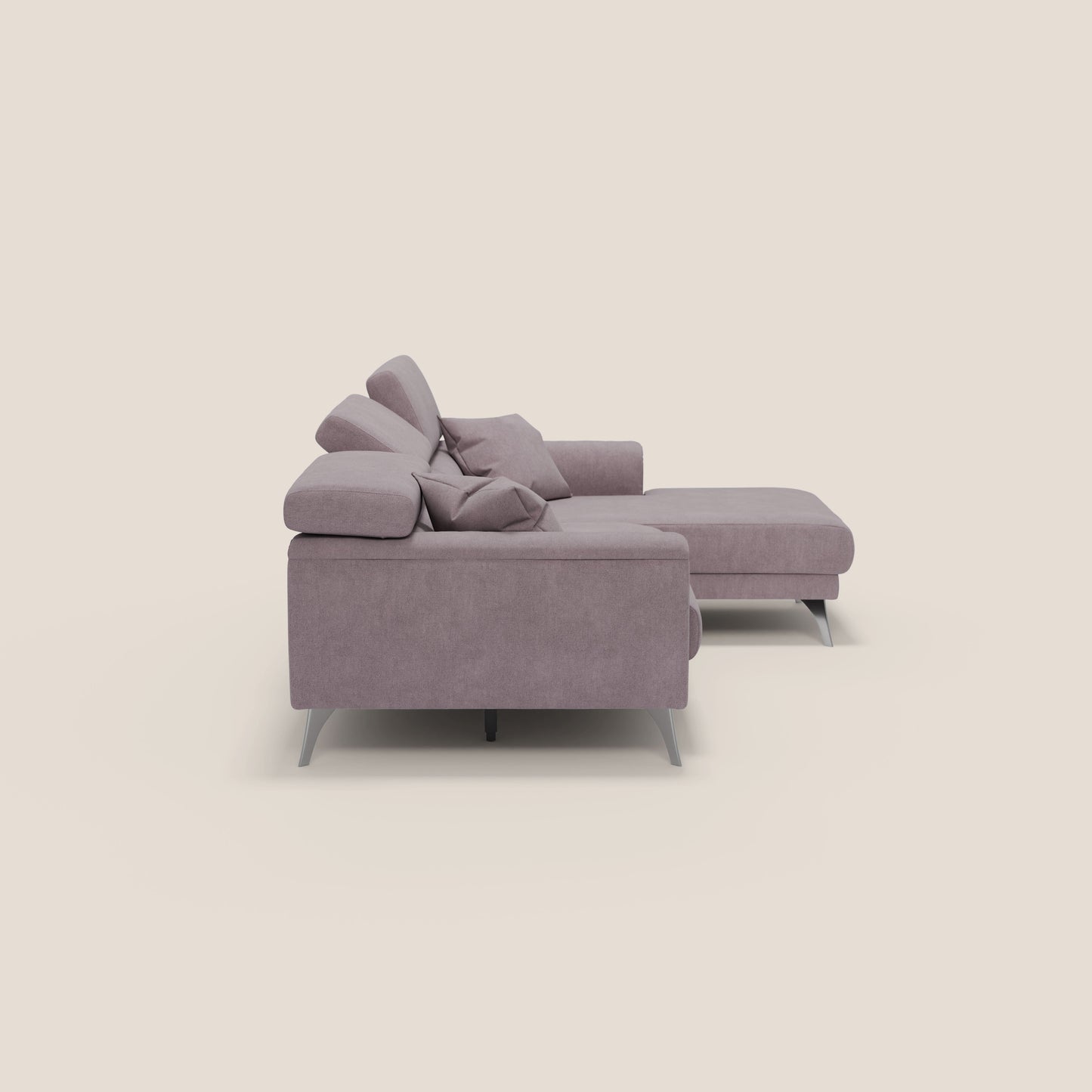 Caravaggio Divano angolare con sedute scorrevoli in tessuto morbido impermeabile T02 rosa