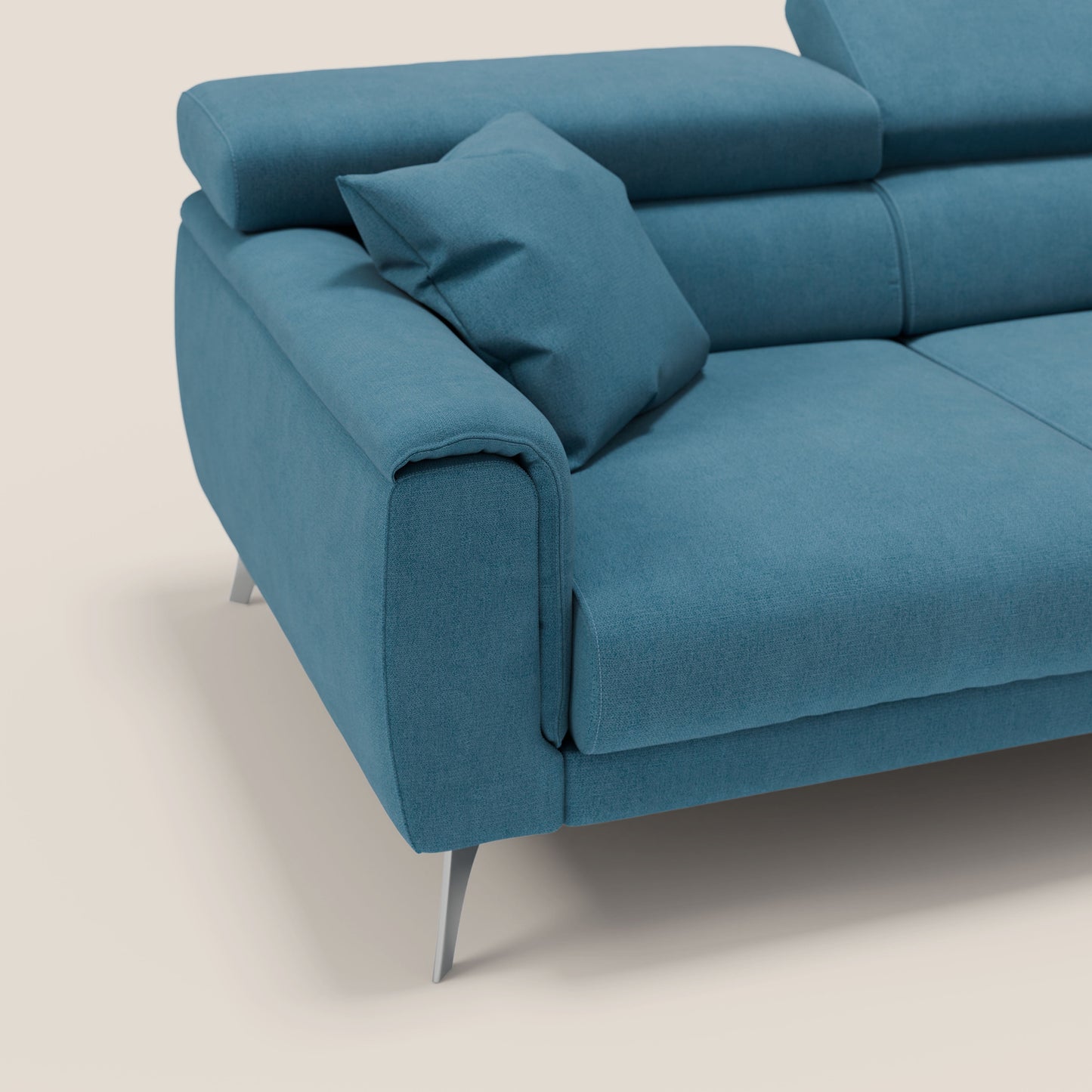 Caravaggio Divano angolare con sedute scorrevoli in tessuto morbido impermeabile T02 azzurro