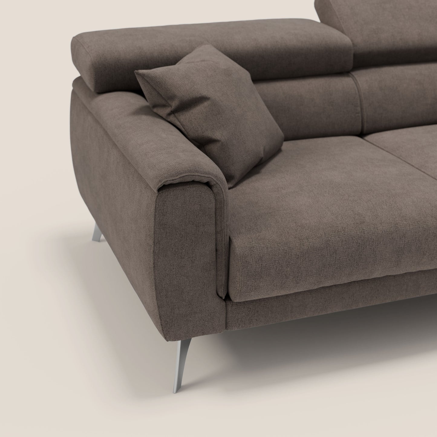 Caravaggio Divano angolare con sedute scorrevoli in tessuto morbido impermeabile T02 marrone