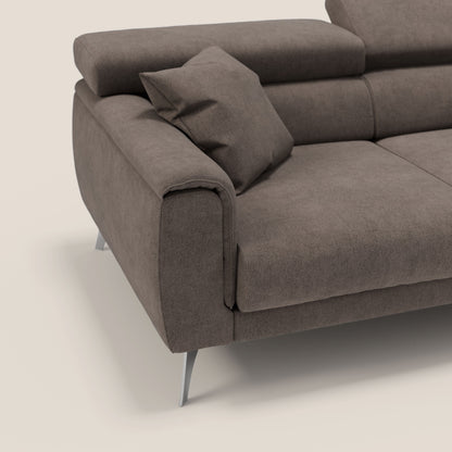 Caravaggio Divano angolare con sedute scorrevoli in tessuto morbido impermeabile T02 marrone