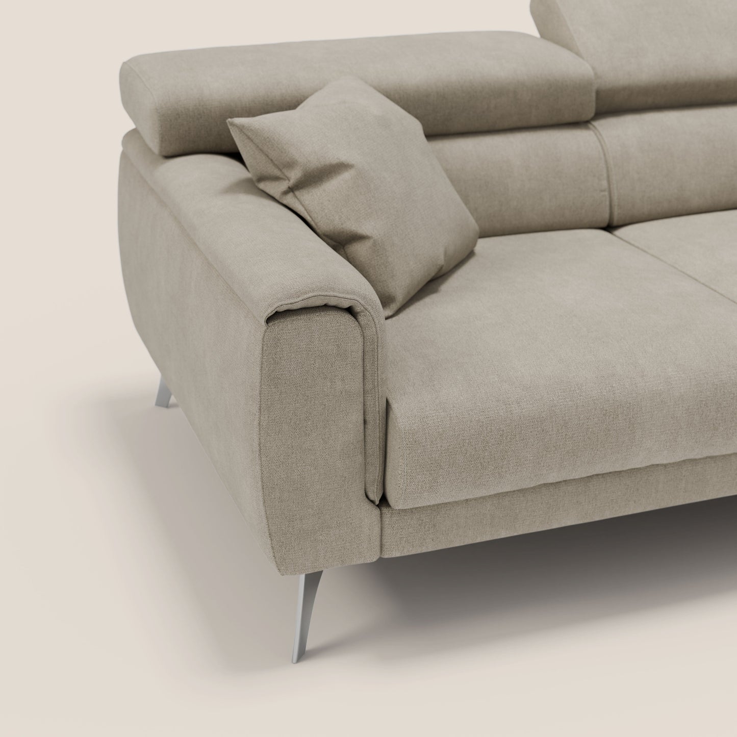 Caravaggio Divano angolare con sedute scorrevoli in tessuto morbido impermeabile T02 panna